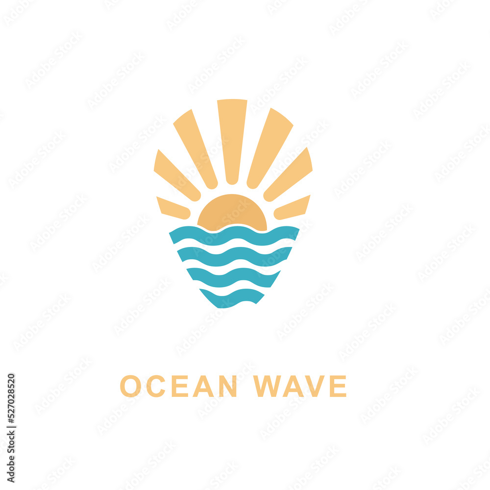 vector illustration of waves and sun logo badge. vector illustration of waves and sun logo badge.