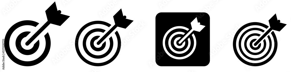 Target and arrow icons on white background. Vector illustration image. Target aim symbol. Target and arrow icons on white background. Vector illustration image. Target aim symbol.