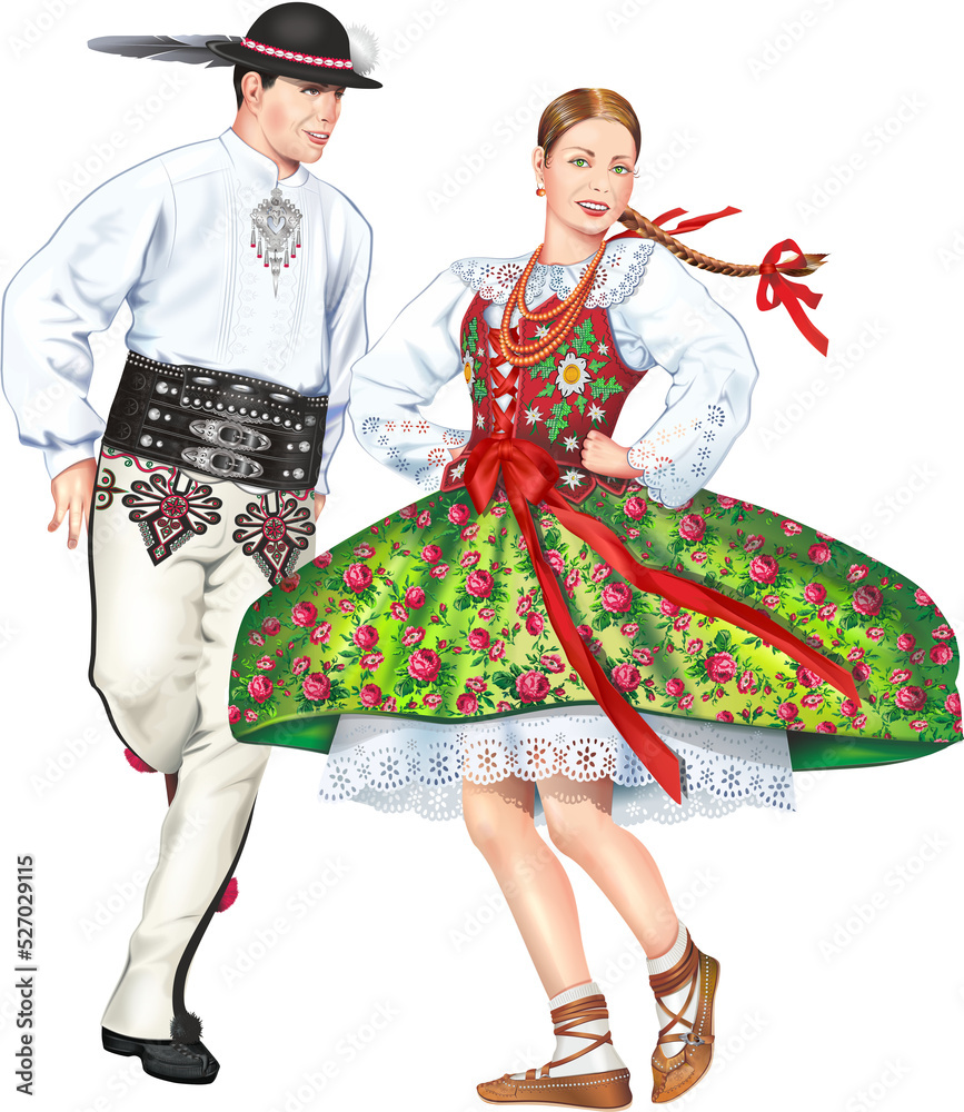 Polish Highlanders Gorale Dancers Isolated on Transparent Background.