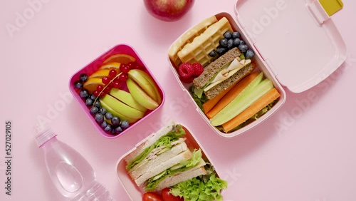 Wallpaper Mural Healthy lunch to go. Sandwitches, Fruits and vegetables packed in lunch box Torontodigital.ca