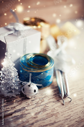 christmasholidays background with festive decorations photo