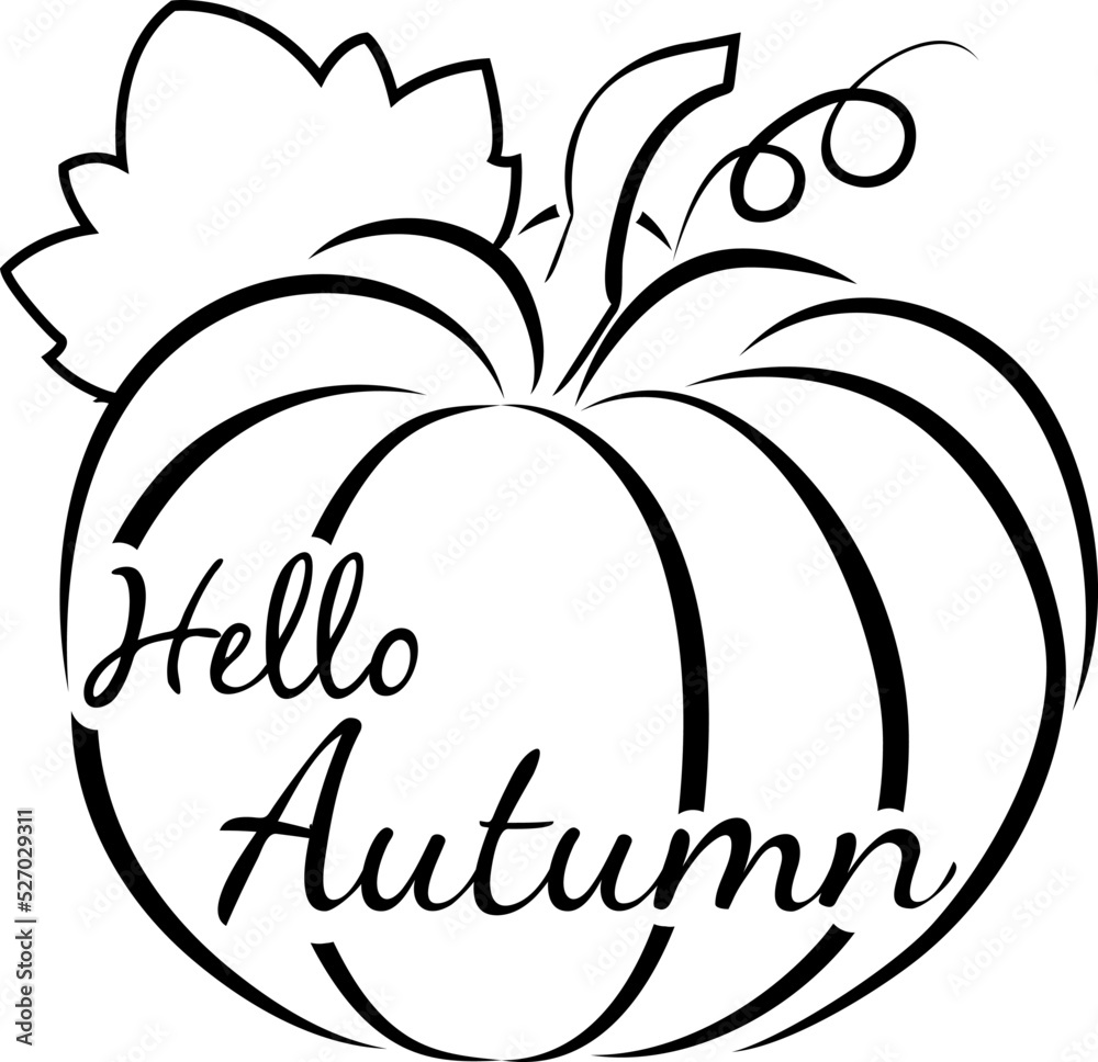 Hello autumn quote, pumpkin with leaf. Hello autumn quote, pumpkin with leaf.