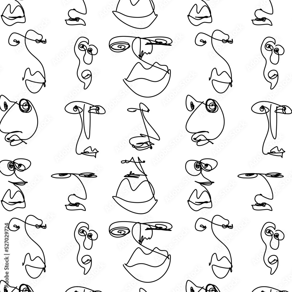 Seamless pattern made of people faces. Line art vector illustration. Can be used like fabric, paper seamless pattern.