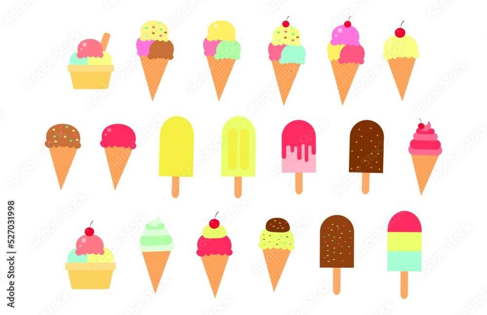 set of flat icon ice creams stickers. ice cream collection set of flat icon ice creams stickers. ice cream collection