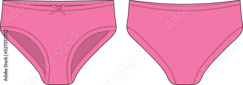 Technical sketch of briefs for girls. Female underpants. Bright pink color. Women casual panties.