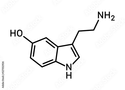 Serotonin or 5-hydroxytryptamine molecular structure with letters line vector icon for apps and websites
