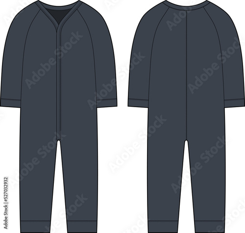 Onesie with a long sleeves. Infant romper. Dark grey color. Baby body wear mock up. Children bodysuit.