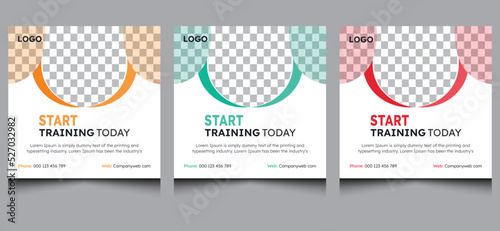 Simple clean creative modern elegant abstract modern gym fitness square yoga sport ads advertising web banner business social media post promotion template design red green orange color.