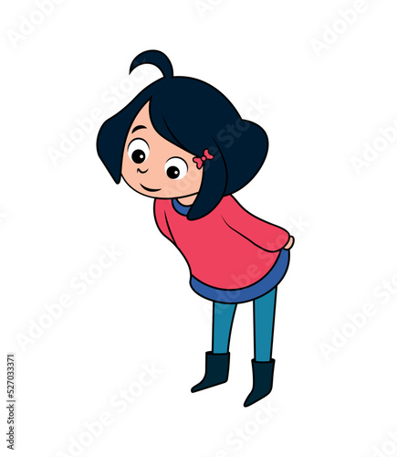 
the girl bent down to look at something. girl smiling, body pose. insulation. baby vector illustration. teenager.