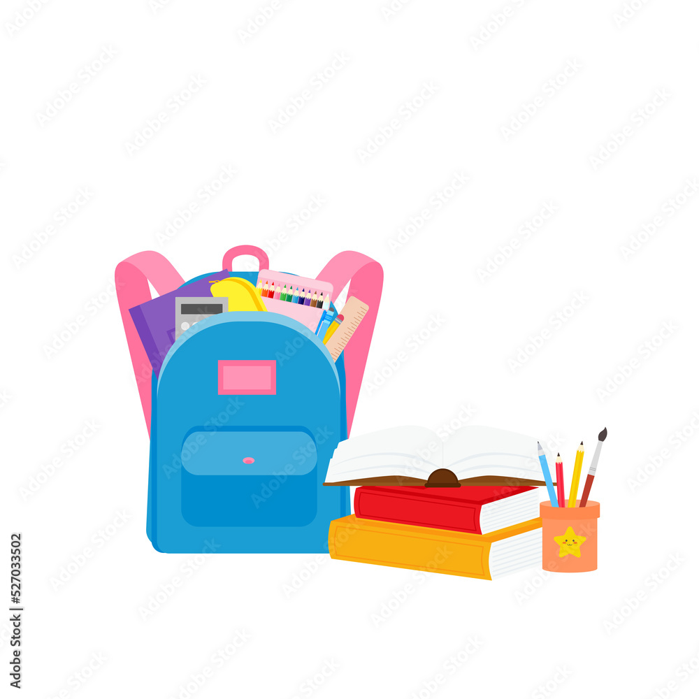 classroom school supplies stationery, pencil case, pen, pile of books, photorealistic literature,notebook, notebook textbook,school bag,Palettes and brushes in art,colored pencils. vector illustration classroom school supplies stationery, pencil case, pen, pile of books, photorealistic literature,notebook, notebook textbook,school bag,Palettes and brushes in art,colored pencils. vector illustration
