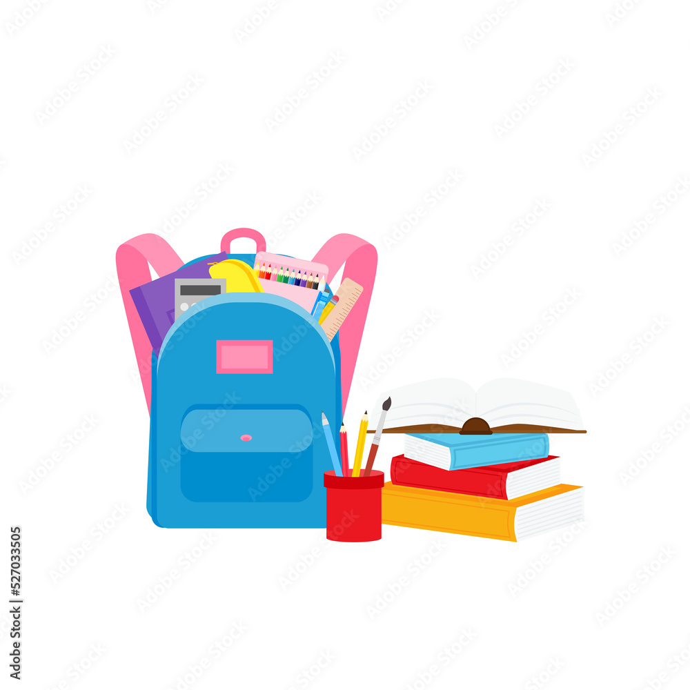 classroom school supplies stationery, pencil case, pen, pile of books, photorealistic literature,notebook, notebook textbook,school bag,Palettes and brushes in art,colored pencils. vector illustration classroom school supplies stationery, pencil case, pen, pile of books, photorealistic literature,notebook, notebook textbook,school bag,Palettes and brushes in art,colored pencils. vector illustration