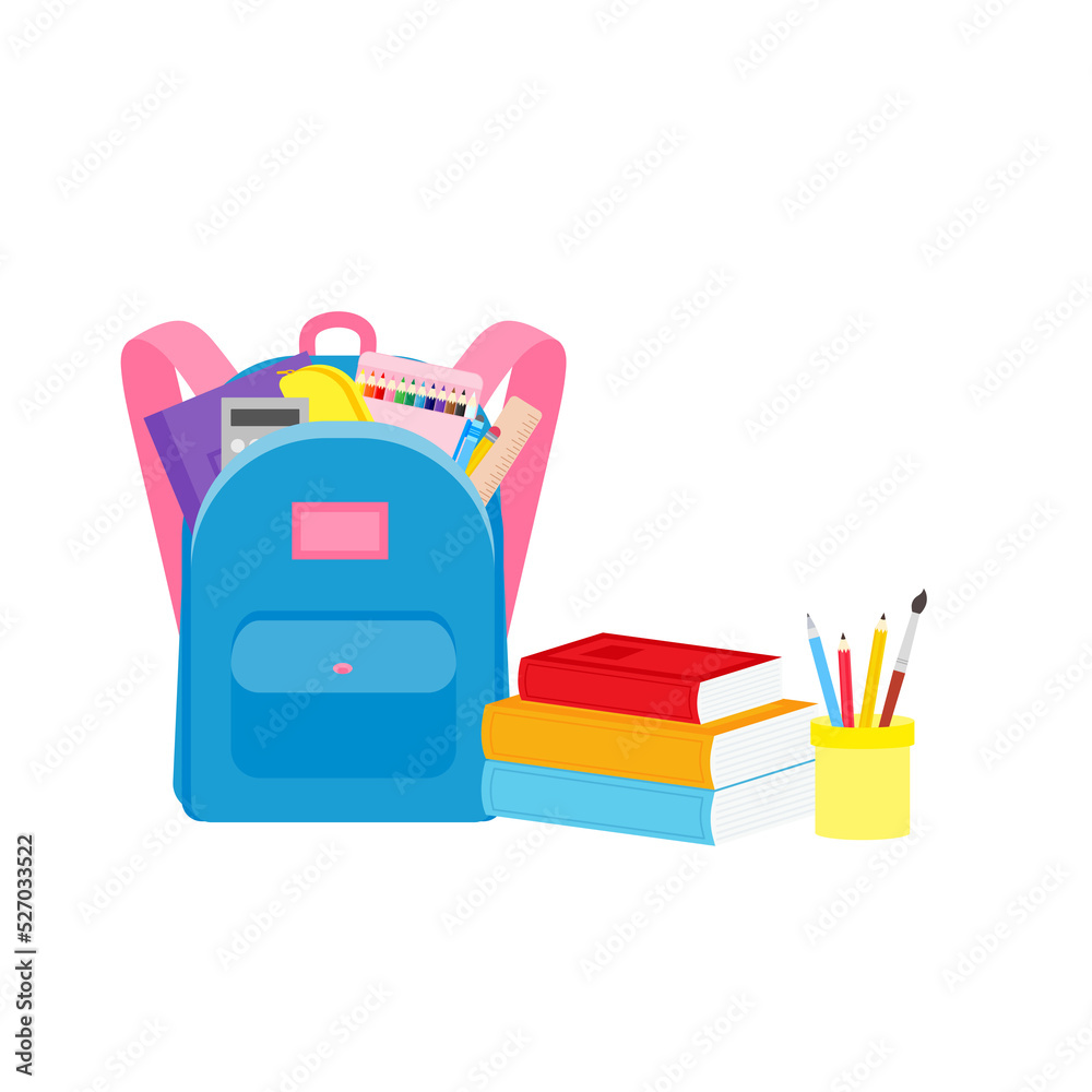 classroom school supplies stationery, pencil case, pen, pile of books, photorealistic literature,notebook, notebook textbook,school bag,Palettes and brushes in art,colored pencils. vector illustration classroom school supplies stationery, pencil case, pen, pile of books, photorealistic literature,notebook, notebook textbook,school bag,Palettes and brushes in art,colored pencils. vector illustration