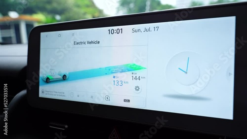 Close up of GPS navigation in electric car dashboard photo