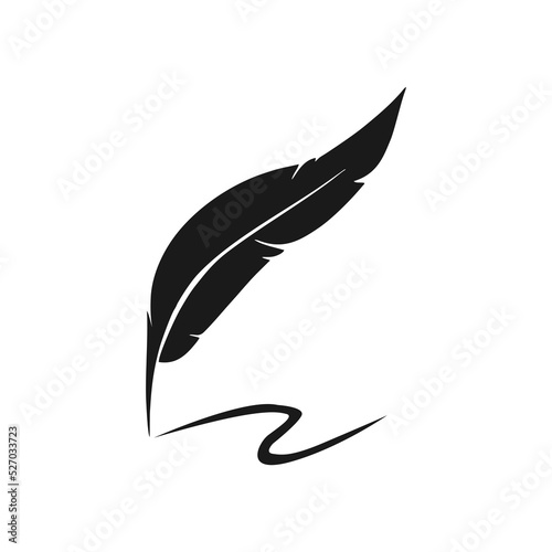Quill feather Pen art incorporated with graphic element, Logo design concept for writer, author or lawyer