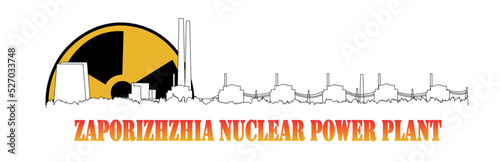 Zaporizhzhia nuclear power plant, vector ilustration with nuclear symbol
