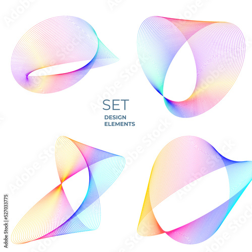 Set design element circle. Isolated bold vector colors  golden ring from. Abstract glow wavy stripes of many glittering swirl created using Blend Tool. Vector illustration EPS10 for your presentation