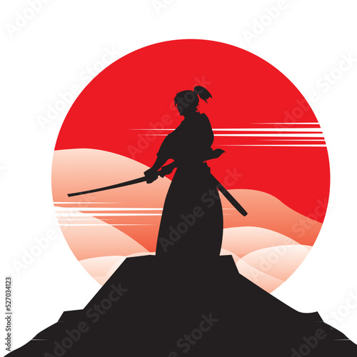 swordsman from japan, bushi sword fighter on moon background
