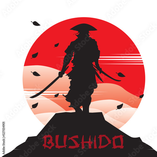 swordsman from japan, bushi sword fighter on moon background