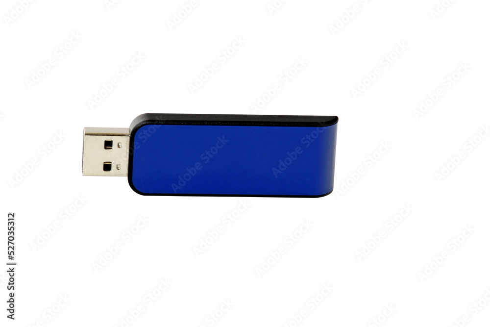 Blue usb flash drive on white background. Blue usb flash drive on white background.