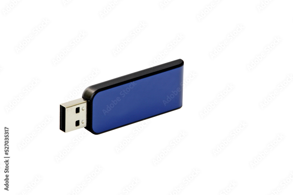 Blue usb flash drive on white background. Blue usb flash drive on white background.