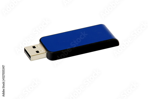 Blue usb flash drive on white background.