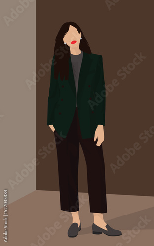 Fotografie Brunette with long hair in a trouser suit