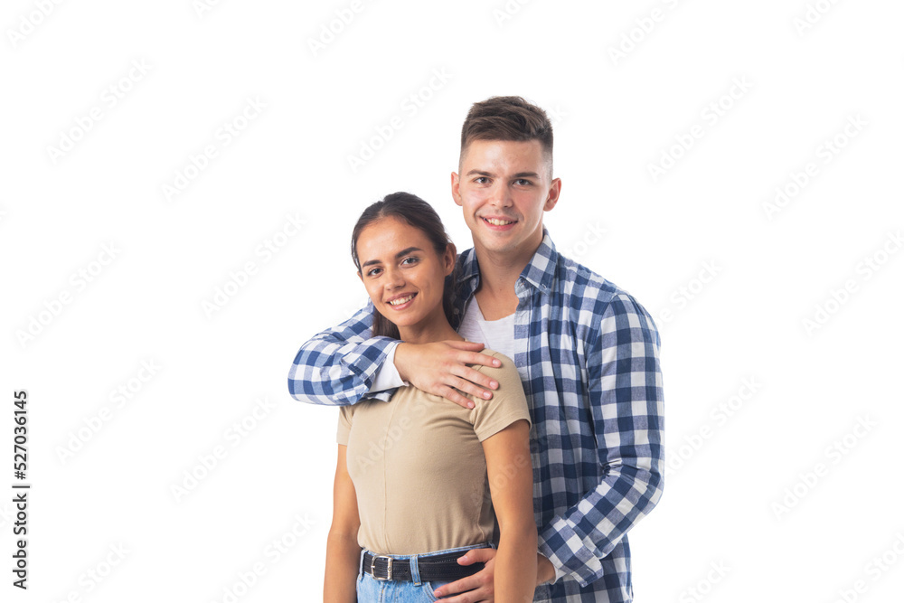 Smiling young couple on white