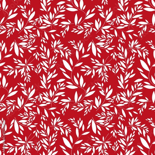 Wallpaper Mural seamless floral pattern. Seamless pattern with white leaves on a red background. Pattern for textiles, wallpaper, wrapping paper, accessories. Print for clothes, shoes, postcards, invitations. Torontodigital.ca