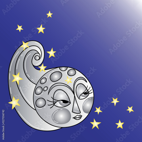 Cute moon with stars, illustration