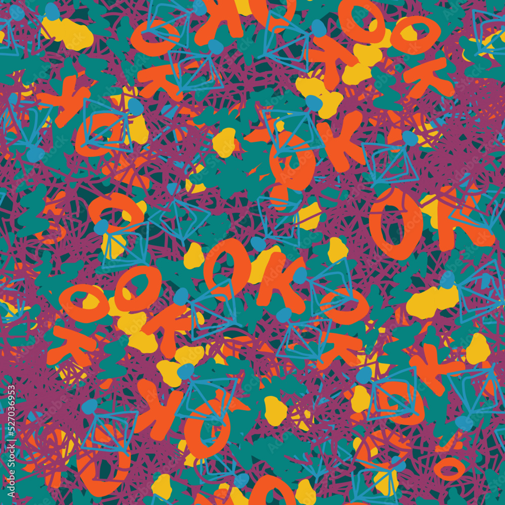 Positive seamless print with textured pattern and OK letters Positive seamless print with textured pattern and OK letters