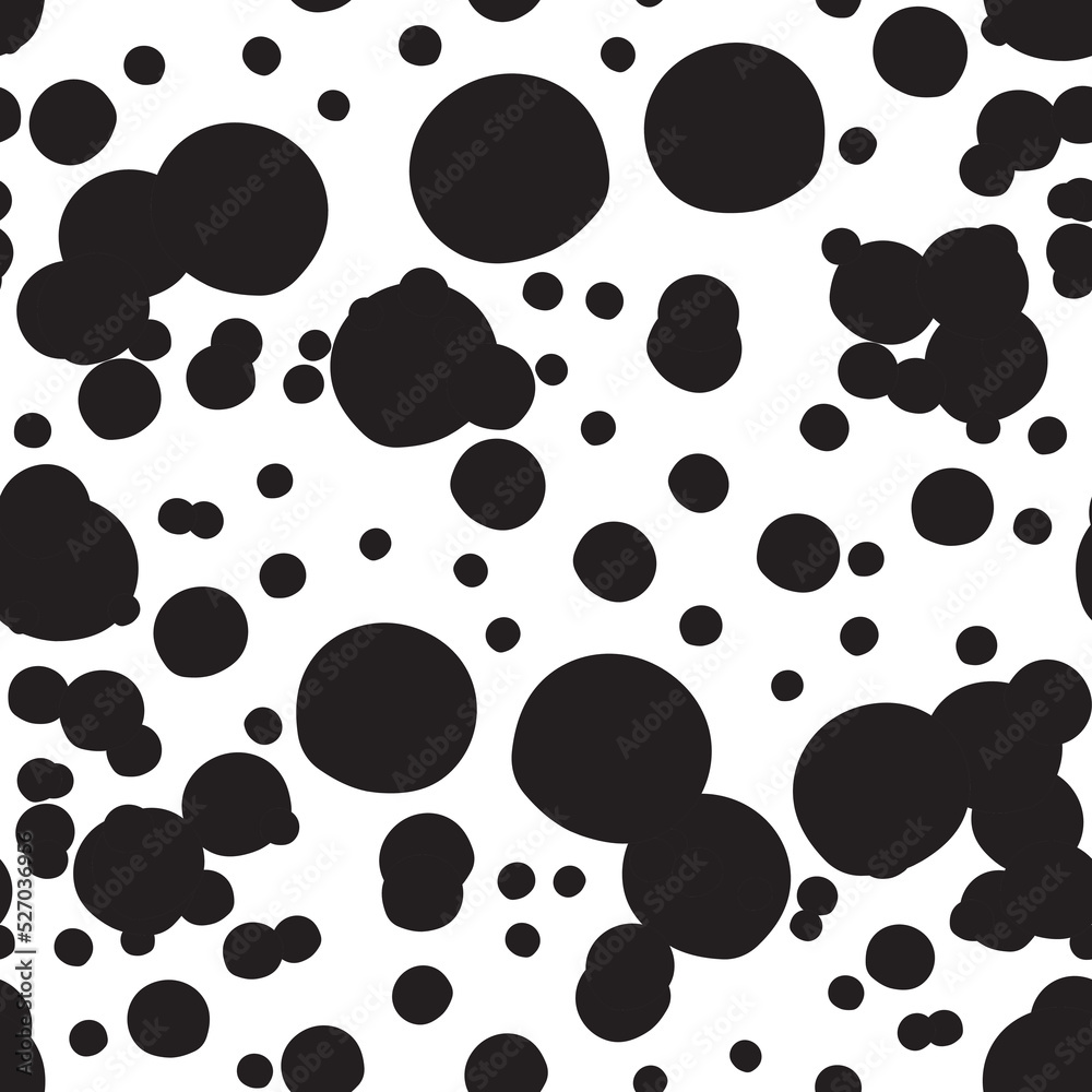 Fototapeta premium Geometric seamless pattern with uneven circles, black and white seamless spotty print
