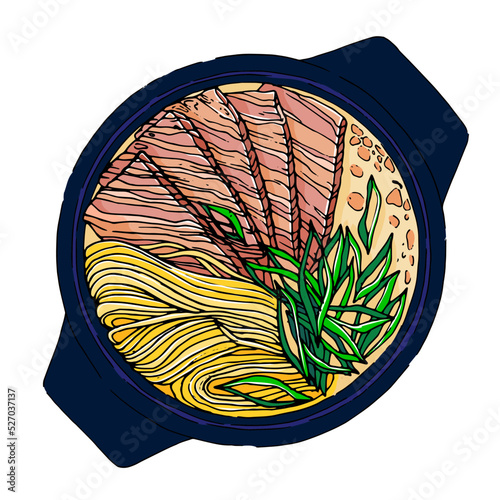 Traditional Korean Solleontang soup. Bull bone soup - a hand-drawn illustration on a white background. Vector illustration