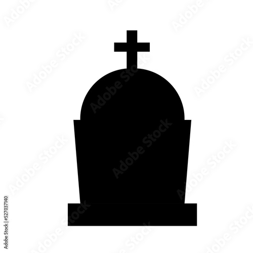 Grave in the cemetery. Black silhouette and grave icon in vector set. different shaped graves and crosses isolated on white background.