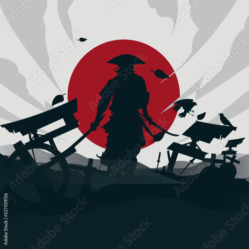 swordsman from japan, bushi sword fighter on moon background