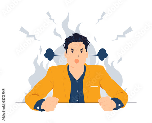 Angry man screaming with brain explosion stressed work mad upset frustrated concept illustration