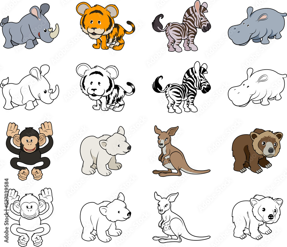 Obraz premium Cartoon Wild Animal Illustrations