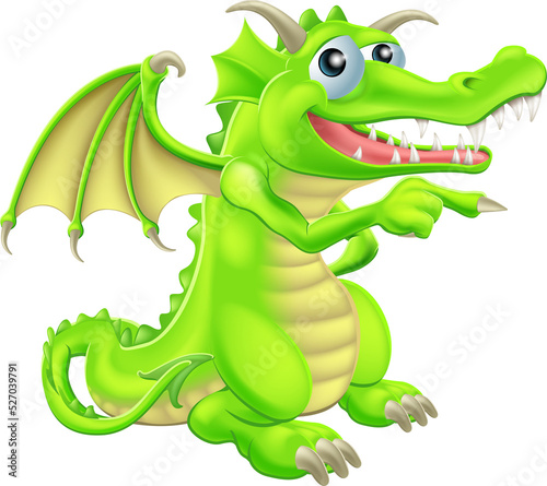 Cartoon Dragon Mascot Pointing