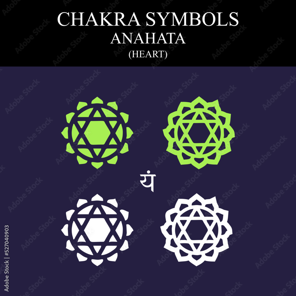 Anahata chakra symbols set on dark background, different styles, modern, simple geometric icons Anahata chakra symbols set on dark background, different styles, modern, simple geometric icons