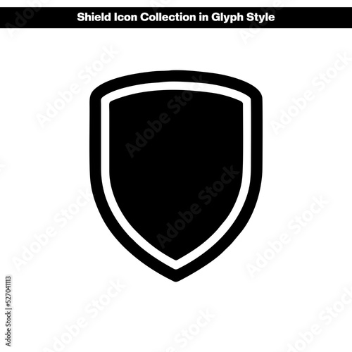 Shield icon collection in glyph style, solid color vector