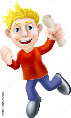 Jumping happy man and scroll