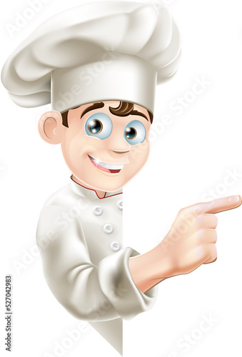 Cartoon Chef Pointing at Sign