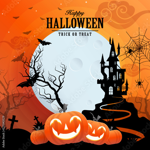 Happy halloween background template with pumpkin
