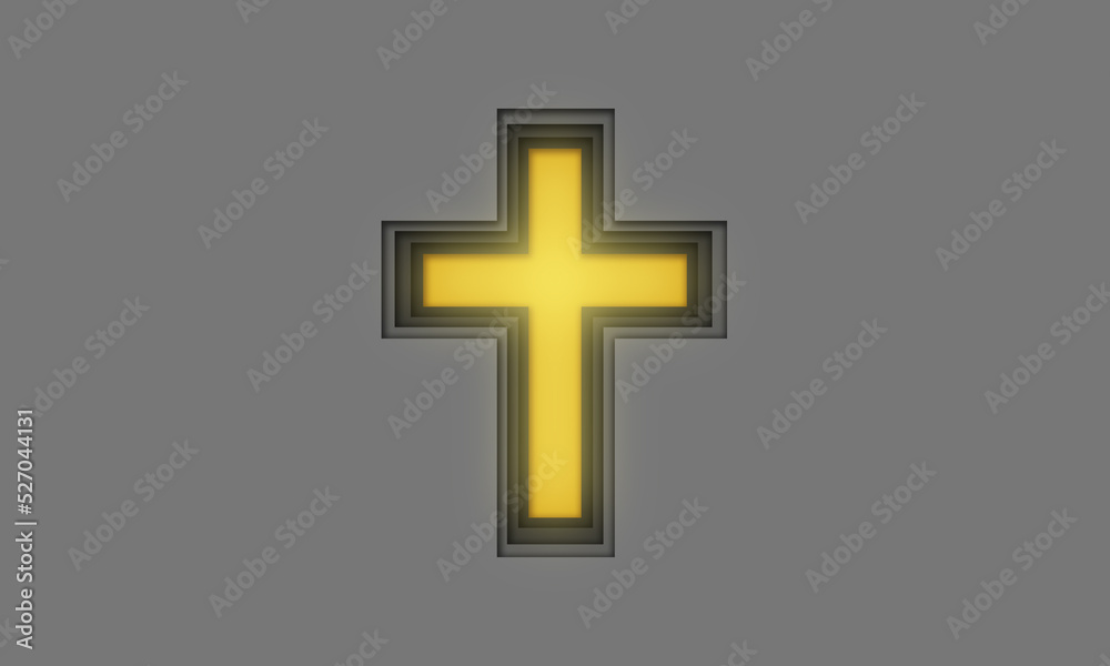 3D abstract yellow light grow Christian religion cross symbol icon with paper cut shapes 3D abstract yellow light grow Christian religion cross symbol icon with paper cut shapes
