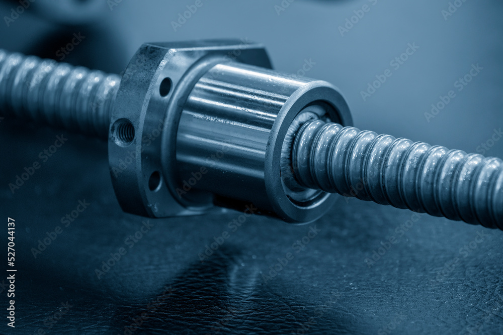 Closeup scene assembly of spare parts lead ball screw set. Closeup scene assembly of spare parts lead ball screw set.