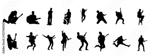 vector collection of silhouettes of people playing guitar. guitar, silhouette, player, play, man, guitarist, vector, music, acoustic, rock, musician, rocker, electric, punk, human, character