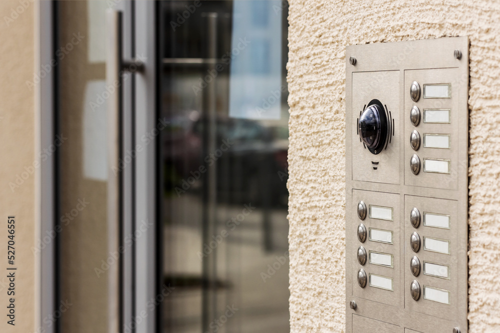 Door Bell buttons with Microphone and Camera. Entrance Door with Modern