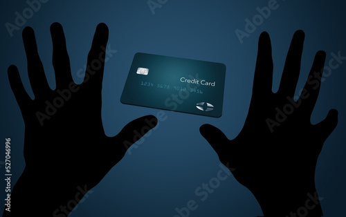 Hands reach for a credit card that is desireable in this 3-d illustration. photo