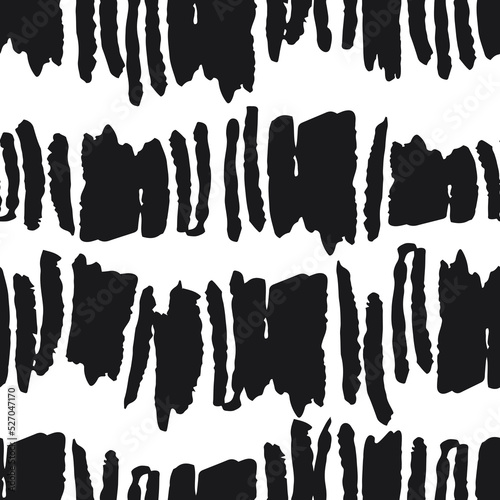 Hand painted striped brush stroke repeat seamless pattern in black and white. Vector illustration. Pattern for print, wallpaper, textile, fashion, scrapbooking, cover.