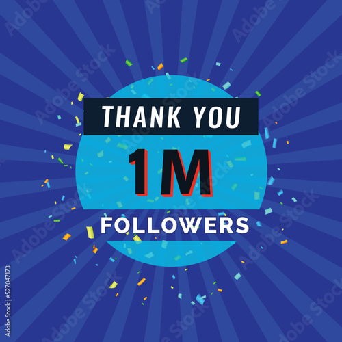 Thank you 1m followers congratulation card. Vector illustration for Social Networks. Web user or blogger celebrates a number of subscribers.