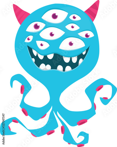 Funny cartoon smiling  monster character. Illustration of cute and happy mythical alien creature. Halloween design